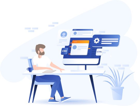 Illustration of Bob sitting at his desk working on his computer