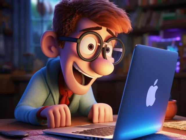 Cartoon Character Using Macbook